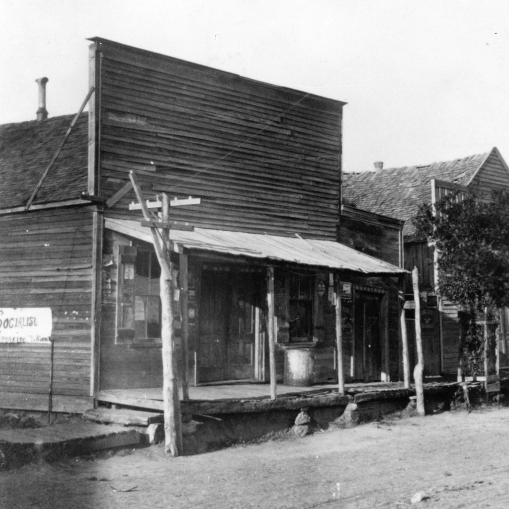 Old wooden storefront of the original Justin Boot Co.